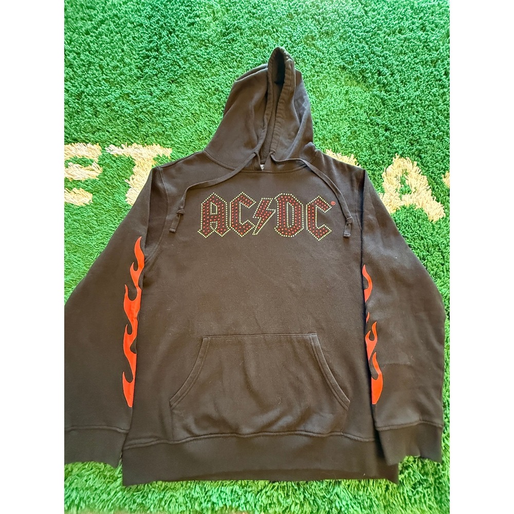 AC/DC Hoodie Mens XL Black Excellent Highway to Hell Rhinestone‎ Flame Graphic
